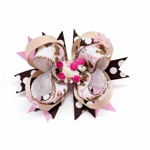 Hand Crafted Pink and Brown Poodle Hair Bow